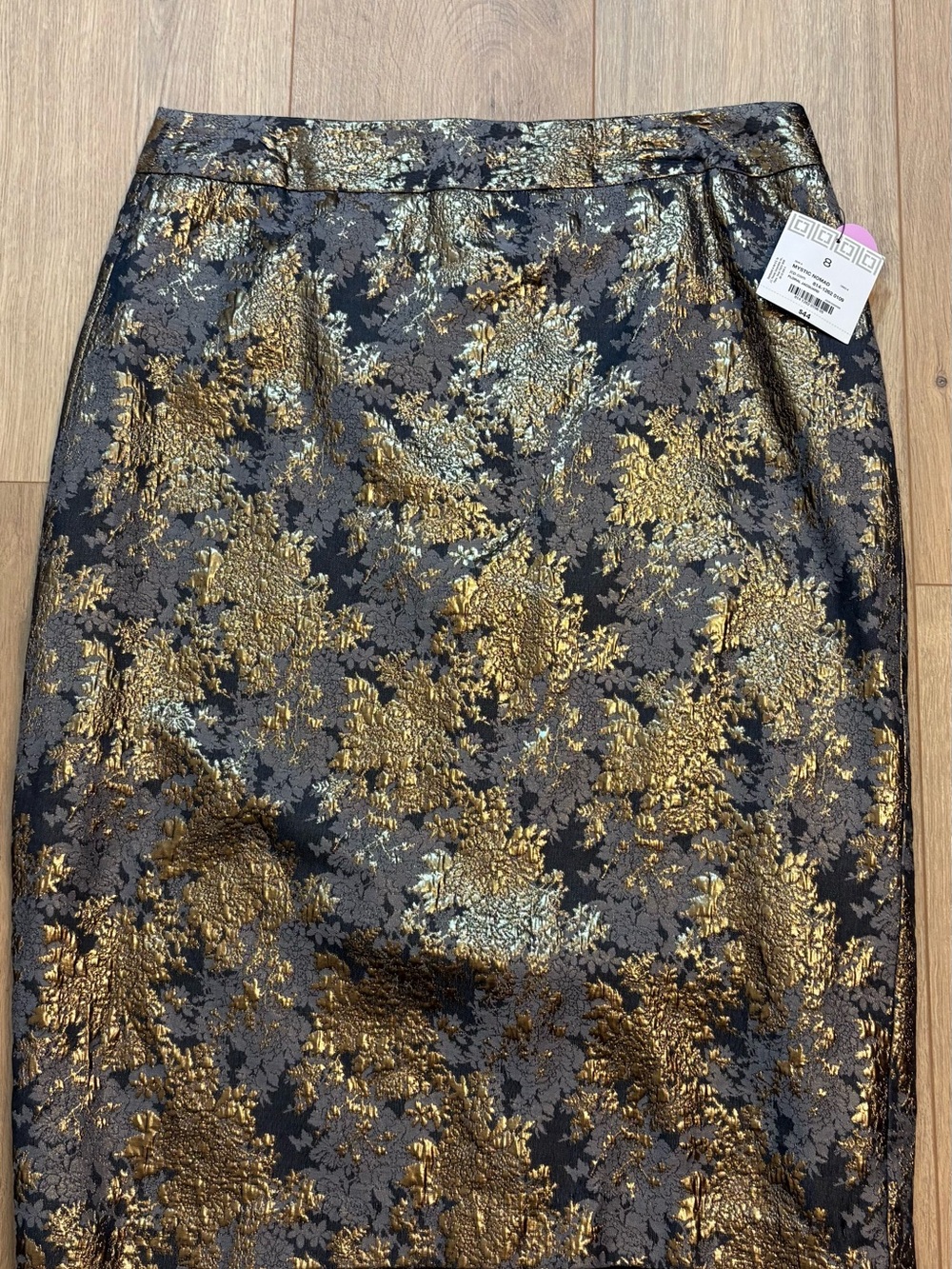 Liz Claiborne Gold and Black Floral Brocade Pencil Skirt